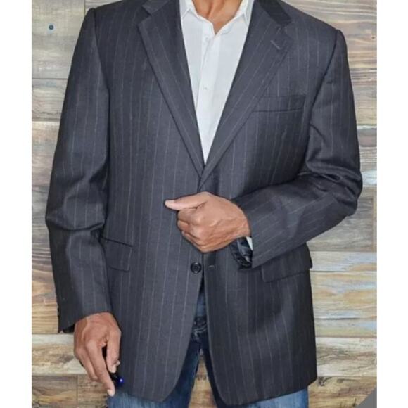Hickey Freeman 100% Wool Charcoal Gray Pin Striped Blazer Sport Jacket 44R New - Picture 1 of 9